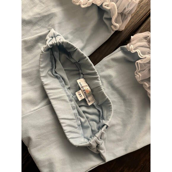 Baileys Blossoms Flare Pants Baby Blue W/White Lace Fringe Size 2T - Picture 3 of 5